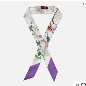 Gucci White and Purple Floral Scarf